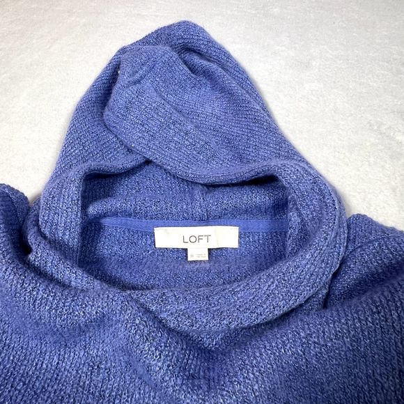 Ann Taylor Loft Sweater Womens M Blue Hooded Pullover Casual Athleisure Acrylic - Picture 3 of 10